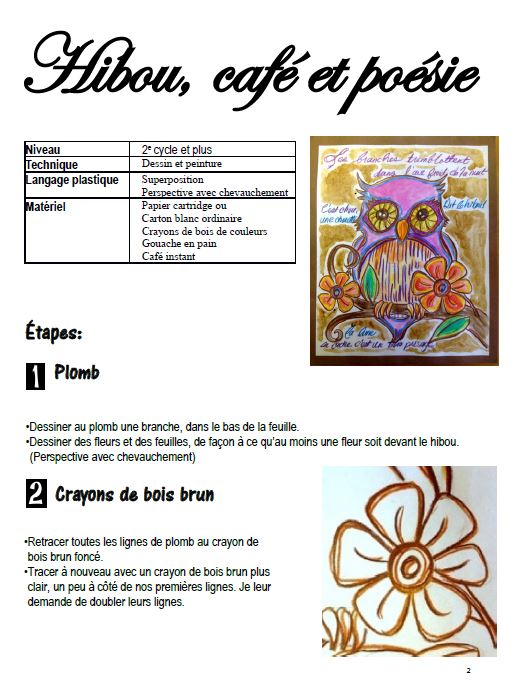 Hibou, café et poésie - Arts plastiques
