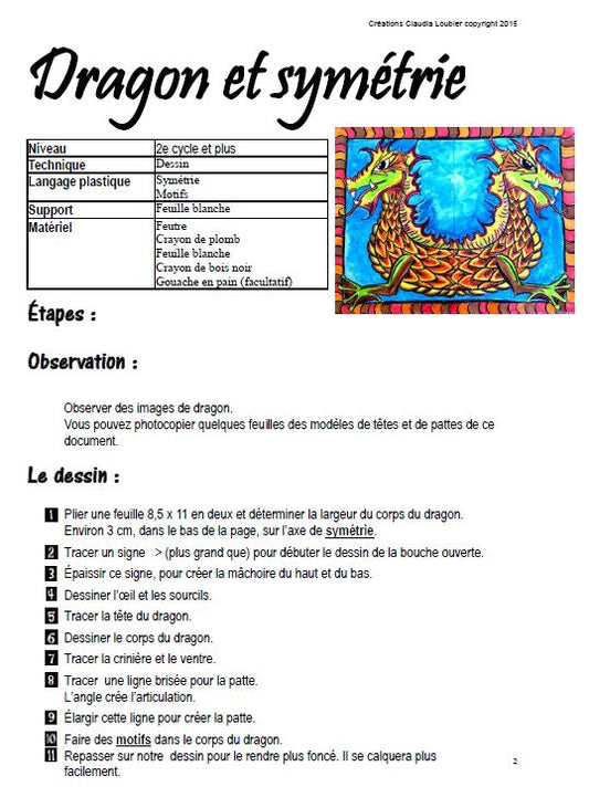 Dragon et symétrie: projet d'arts plastiques