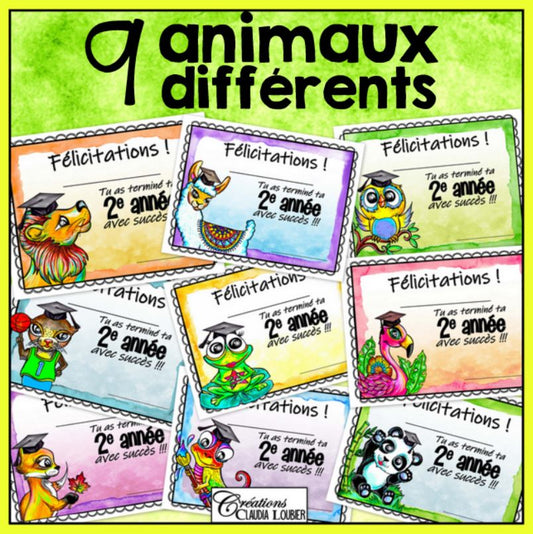32 Certificats de fin d'année - Animaux