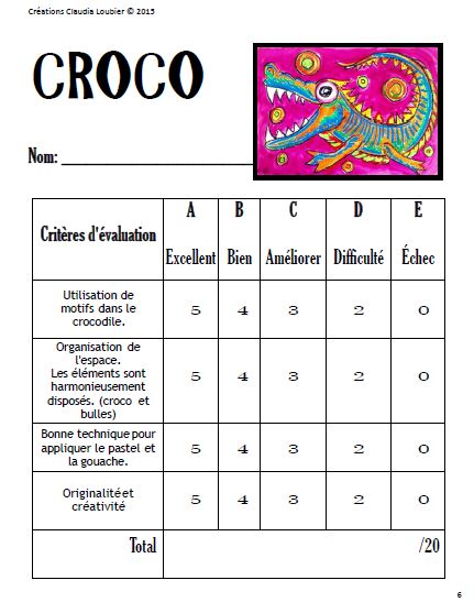 Long croco : projet d'arts plastiques aux pastels à huile et gouache