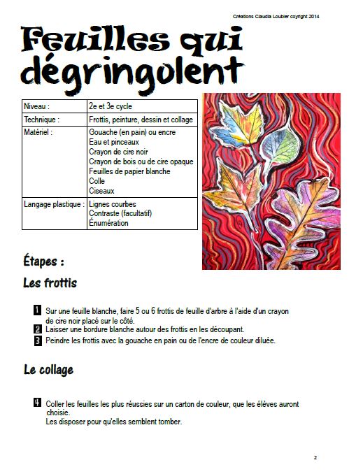 Automne: Feuilles qui dégringolent - Arts palstiques