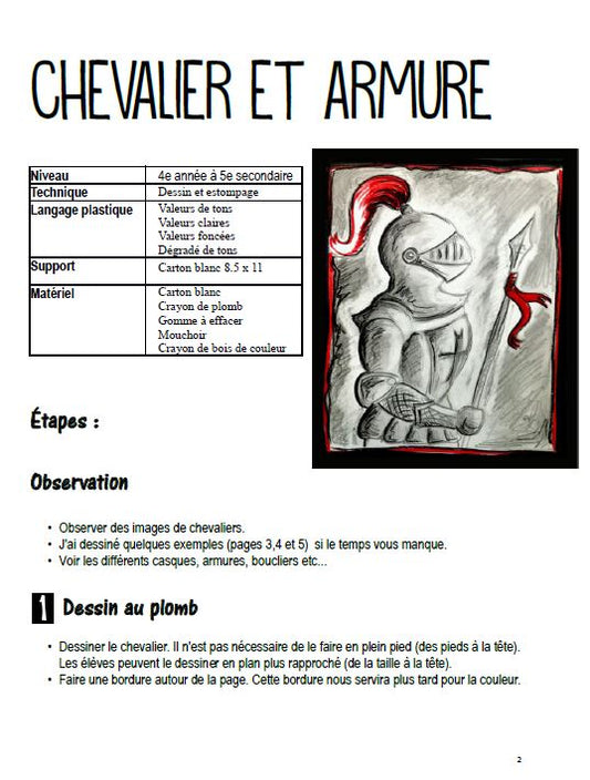 Chevalier et armure: Projet d'arts plastiques