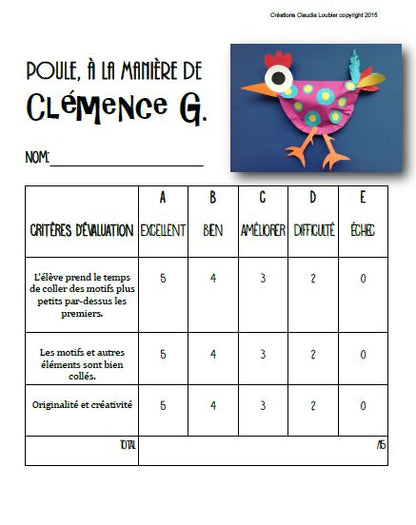 Poule en 3D à la Clémence G. - Pâques - Arts plastiques