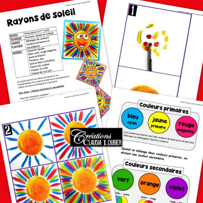 Rayons de soleil ! Mélanges de couleurs | Projet art | Couleurs primaires et secondaires | Primaire