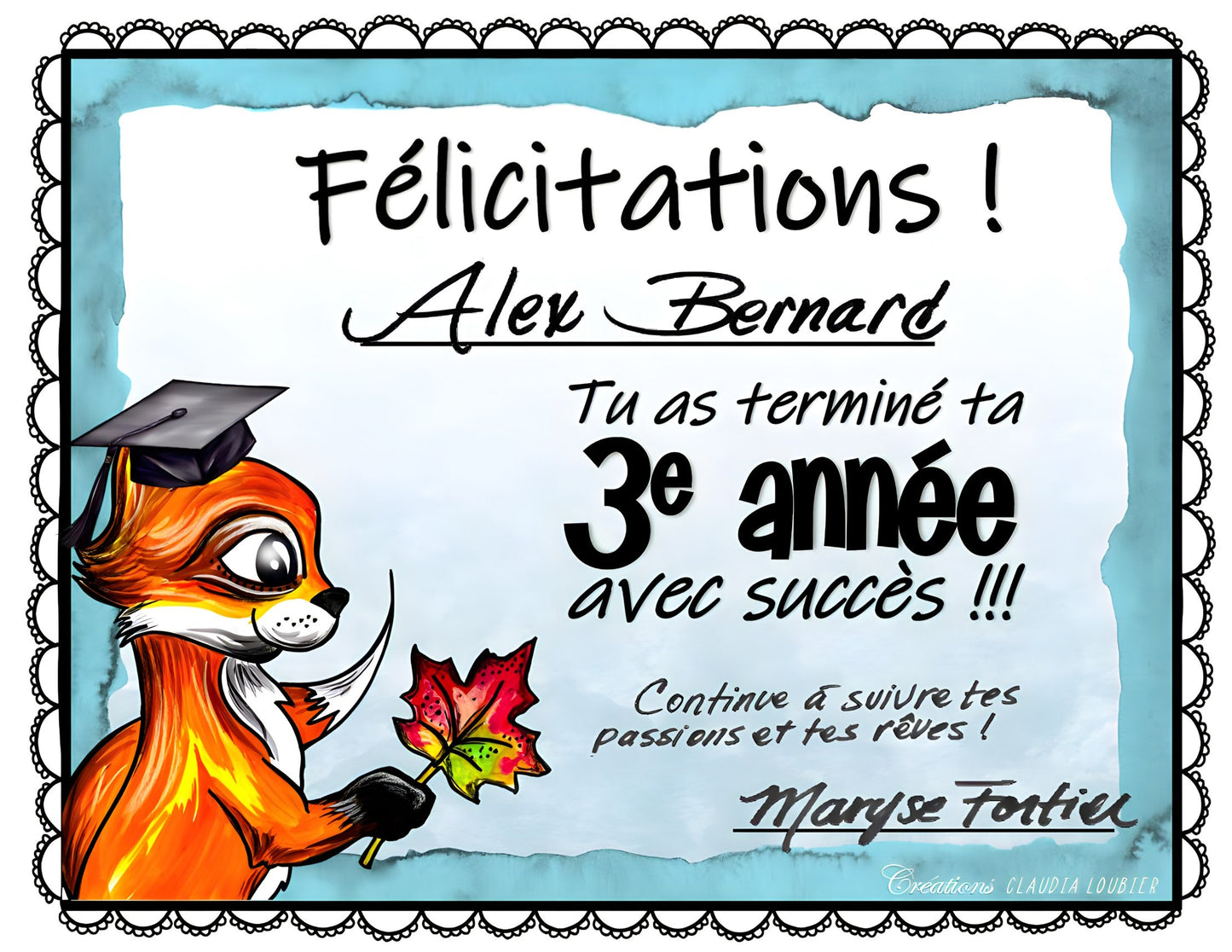 32 Certificats de fin d'année - Animaux