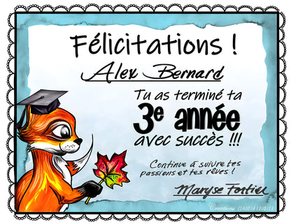 32 Certificats de fin d'année - Animaux
