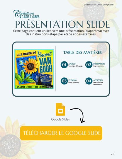 À la manière de Vincent Van Gogh - Projet arts plastiques - Tournesol