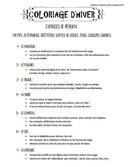Coloriage d'hiver: Révision langage plastique