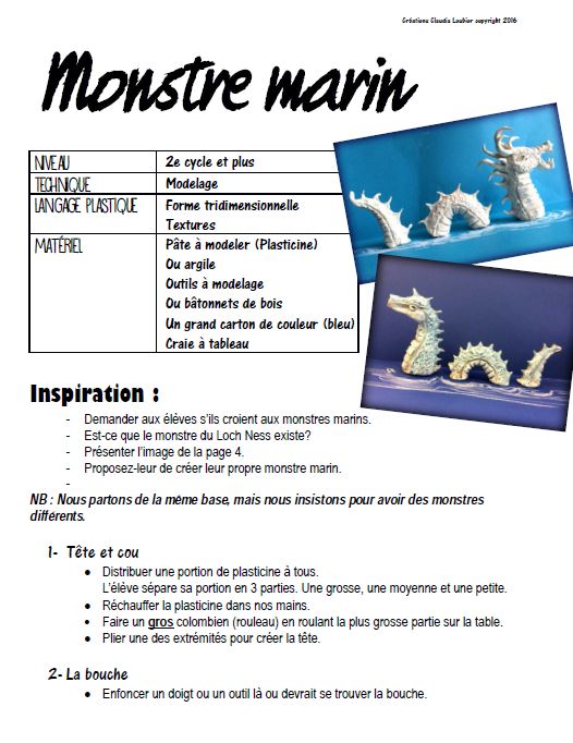 Monstre marin: Modelage - Arts plastiques