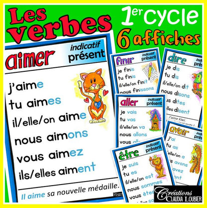 Verbes 1er cycle - 6 affiches à l'indicatif présent - Français