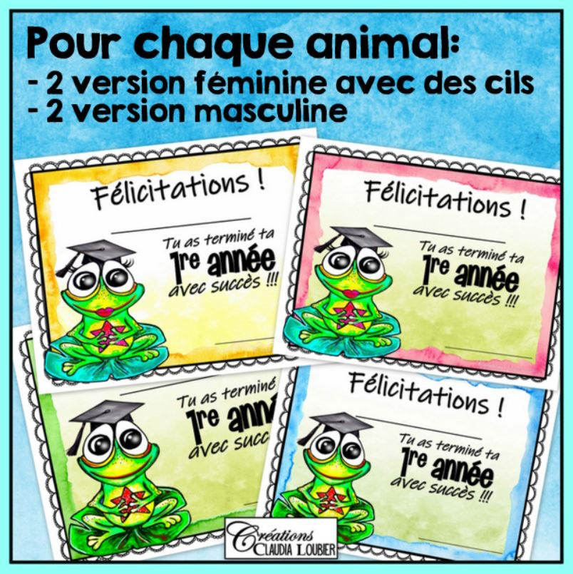 32 Certificats de fin d'année - Animaux