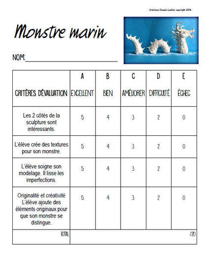Monstre marin: Modelage - Arts plastiques