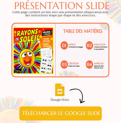 Rayons de soleil ! Mélanges de couleurs | Projet art | Couleurs primaires et secondaires | Primaire
