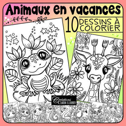 Animaux en vacances - 10 dessins à colorier