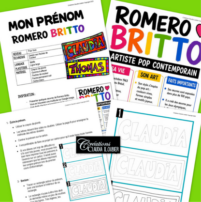 Rentrée scolaire : Mon prénom à la Romero Britto - Étiquettes pour bureaux, Arts plastiques