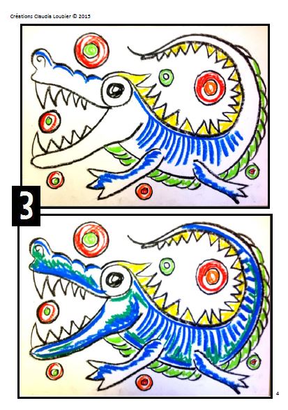Long croco : projet d'arts plastiques aux pastels à huile et gouache