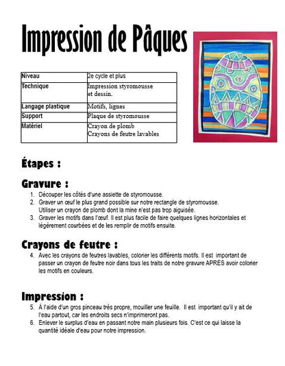 Pâques: Impression styromousse - Arts plastiques