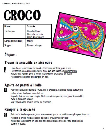 Long croco : projet d'arts plastiques aux pastels à huile et gouache