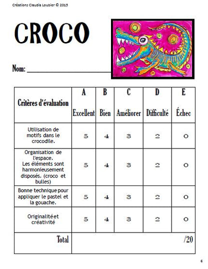 Long croco : projet d'arts plastiques aux pastels à huile et gouache