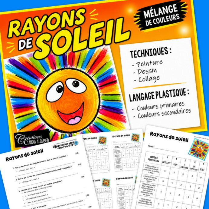 Rayons de soleil ! Mélanges de couleurs | Projet art | Couleurs primaires et secondaires | Primaire